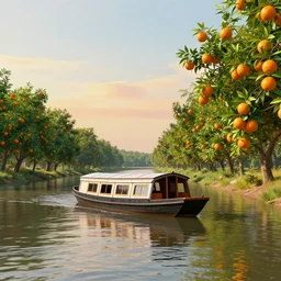 boat on a river With tangerine trees and marmalade skies, octane render,4k,