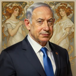 beautiful benjamin netanyahu, intricate, elegant, highly detailed, digital painting, artstation, concept art, matte, sharp focus, illustration, art by artgerm and greg rutkowski and alphonse mucha