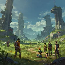 photo environement post futurist field : 4, 4 k rtx hdr volume light concept studio matte painting environement digital illustration style art that looks like it is from borderlands and by feng zhu and loish and laurie greasley, victo ngai, andreas rocha, john harris by jesper ejsing, by rhads, makoto shinkai and lois van baarle