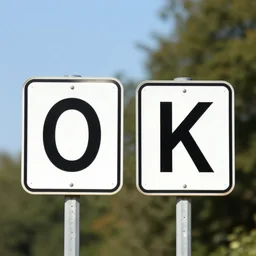 2 signs, one with letter O and other with the letter K