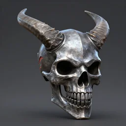 horned damaged brushed metal skull mask, stylized stl, 3 d render, activision blizzard style, hearthstone style, darksiders art style