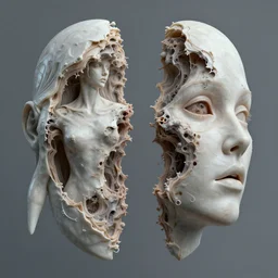 a beautiful detailed photo of a rotten woman corpse open in two sides morphing into fractal plants and fractal flowers and mushrooms, muscles, veins, anatomical, intricate, ornate, volumetric light, beautiful lit, romero ressendi