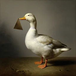 baroque dutch painting from 1 6 7 0 of a duck holding a trangle