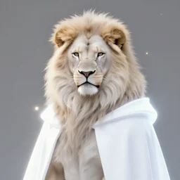 aesthetic portrait commission of a albino male furry anthro lion surrounded by small glowing sparkles and wearing white glowing cloak, Character design by charlie bowater, ross tran, artgerm, and makoto shinkai, detailed, inked, western comic book art, 2021 award winning painting