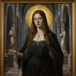 painting of a gothic woman in a church, photorealistic, 4k
