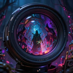 The night of the 5 murderous sorcerers,horror sccene, illustrated by Greg Rutkowski and Gaston Bussiere, 35mm lens, beautiful macro close-up imagery, vibrantly lush neon lighting, beautiful volumetric-lighting-style atmosphere, a futuristic atmosphere, intricate, detailed, photorealistic imagery, trending on artstation, 4k, 8k W 832