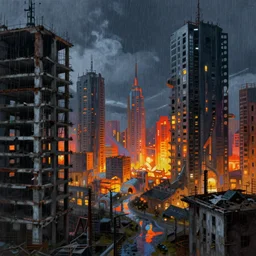 a beautiful hyperdetailed painting of city architecture abandoned city unfinished building by ben van berkel, futuristic darkacademia rainy dieselpunk apocalyptic thermal imaging, archdaily, wallpaper, highly detailed, trending on artstation.