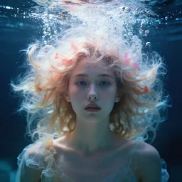 underwater aquatic double exposure beauty portrait, exploding flowers, bubbles, artgerm, petros afshar, artstation, radiant lighting, sea aura