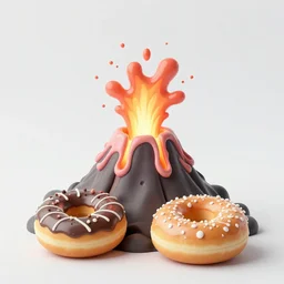 erupting volcano on small spitting delicious donuts