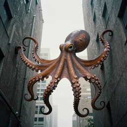 giant pacific octopus in between high buildings, dramatic scene, beautiful atmosphere, by greg rutkowski and maciej rebisz, kodak portra
