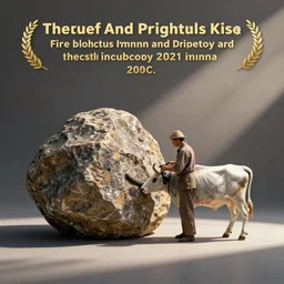 a farmer milks a large rock that has udders.