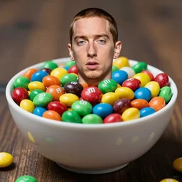 eminem in a bowl of m & ms, high detail