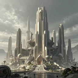 brutalist alien city civilization, matte painting by Martin Deschambault, trending on artstation, octane render, cinematic, elegant, intricate, 8k, scifi