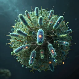 plant satellite degraded by atmospheric pressure, inhabited by a colony of bioluminescent bacteria , hyper-detailed, photorealistic, intricate details, concept art, trending on artstation, HD, 8k, octane render, unreal engine 5 , cinematic