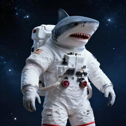an humanoid shark with an astronaut suit stunning space background