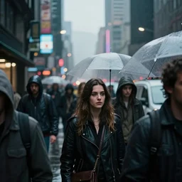 crowded rainy cyberpunk city, street scene, street level, nicoletta ceccoli, mark ryden, lostfish, photography 4 k, f 1. 8 anamorphic, bokeh, 4 k, canon, nikon