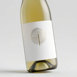 a white wine bottle with a beautiful luxury wine logo, wine brand, hyper realistic, 3 d render, hyper detailed