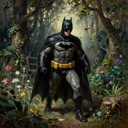 batman entering the garden of eden, detailed oil painting by jan matejko