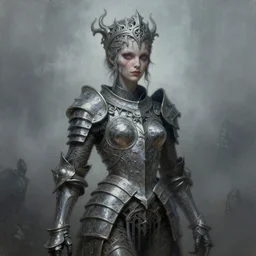 by Tom Bagshaw, ultra realist soft painting of lovecraft universe of curiosities, single female Cthulhu mutation in ornated gothic armor, partial symmetry accurate features, very intricate details, focus, curvy, award winning, ultra dense fog
