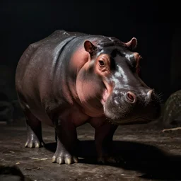 a depicted hippopotamus in the style of film noir, chiaroscuro, trending on artstation