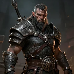 A fantasy comic book style portrait painting of a grim barbarian warrior, unreal 5, DAZ, hyperrealistic, octane render, cosplay, RPG portrait, dynamic lighting