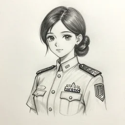beautiful girl, elegant, us army captain uniform, anime girl wearing uniform, sketch, drawing, doodle, hand - drawn