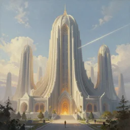 a beautiful ultradetailed painting of building spirit realm by april gornik, cgsociety laser morning sun, archdaily, wallpaper, highly detailed, trending on artstation.