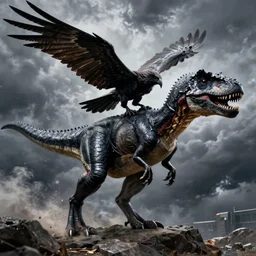 giant black velociraptor-vulture flying in storm, intricate, highly detailed, artstation, sharp focus, illustration, jurgens, rutkowski, simonetti