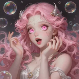 dream portrait of GreekGodX dreamy and ethereal, expressive pose, big pink eyes, exciting expression, fantasy, intricate, elegant, many rainbow bubbles, rose tones, highly detailed, digital painting, artstation, concept art,cyberpunk wearing, smooth, sharp focus, illustration, art by artgerm and greg rutkowskiand alphonse mucha,Salvador Dali.
