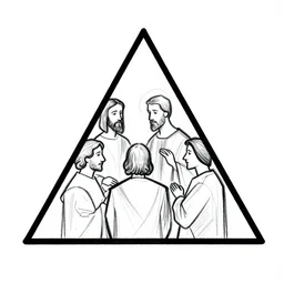 logo with sketch of people inside in the triangle, Leonardo da Vinci style