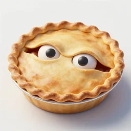 a pie with eyes peeking out from under the crust, unreal engine, octane render