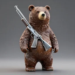 brown bear statue with tommy gun on his back, chrome reflect, highly detailed, 4 k, hdr, award - winning, octane render, artstation