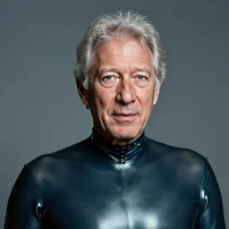 dslr photography of morgan freeman wearing a latex suit, head and shoulders photography, cinematic, studio portrait