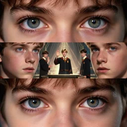 sharp, highly detailed, high quality frame from a modern sci fi color movie, set in 1 9 5 5 in an alternate universe, mid distant shot of three students practicing magic, at the'school of science and magic ', good cinematic lighting, in focus, detailed eyes, realistic faces and details, award winning lighting
