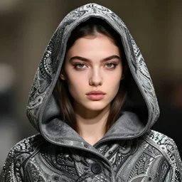 photo of a gorgeous young girl hooded in the style of stefan kostic, realistic, sharp focus, 8k high definition, high fashion, vogue, insanely detailed, intricate, elegant, art by stanley lau and artgerm, sigma 85mm art