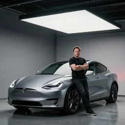 elon musk making a brand new tesla by himself in his garage by greg rutkowski