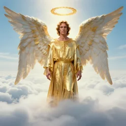 heaven!!!!!!!!, gold gates of heaven!!!!!!!!, clouds on ground!!!!!, fog!!!, columbo as an angel at the gates of heaven, peter falk as columbo, symmetrical face!!!!, round symmetrical eyes!!!, color