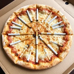 a pizza made out of cigarettes
