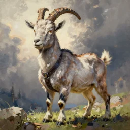 yoji shinkawa painting of a stylish sniper goat