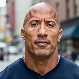 closeup portrait of a Dwayne Johnson , new york back street , by Steve McCurry and David Lazar, natural light, detailed face, CANON Eos C300, ƒ1.8, 35mm, 8K, medium-format print