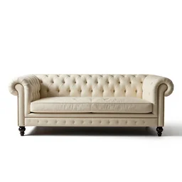 ivory chesterfield sofa, photorealistic, isolated on a pure white background, centered, entire object in frame, sharp focus, soft studio lighting