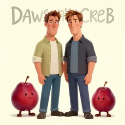 dawson's creek poster marterial but with antrophomorphic damsons as characters - n 4