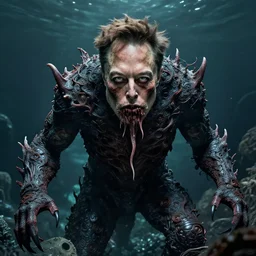 a scary sea monster with the face of elon musk, photorealistic, cinematic lighting, highly detailed, very intricate, by hr giger