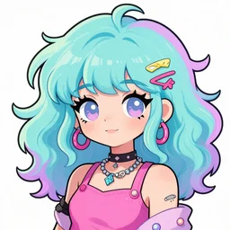 a kawaii pastel goth raver hippie girl with wild hair, in the style of archie comics (1963), artstation, HQ scan, toon shading, cel shading,