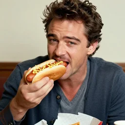 James Franco eating a hotdog