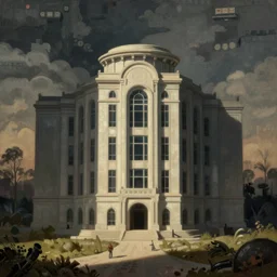 a surrealist painting of the backrooms