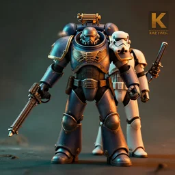 warhammer 4 0 k spacemarine and stormtrooper combination, moody lighting, octane render, orange teal lighting, 8 k