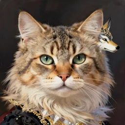 maximalist close - up illustration cat portrait like nobility, royal wolf queen portrait, aristocratic dress, by makoto shinkai, by akihiko yoshida, by james jean, super detailed