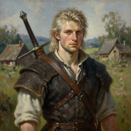 the portrait of ( ( ( ( ( hunter schafer ) ) ) ) ) as a village peasant by roberto ferri, fantasy, witcher, very detailed oil painting, masterpiece, 8 k