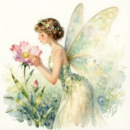 study of a flower fairy, illustration, watercolor, alan lee, detailed, pretty, ethereal, realistic, artstation,